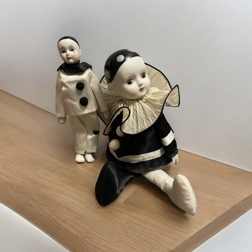 Vintage Pierrot Music box, works, and small figure